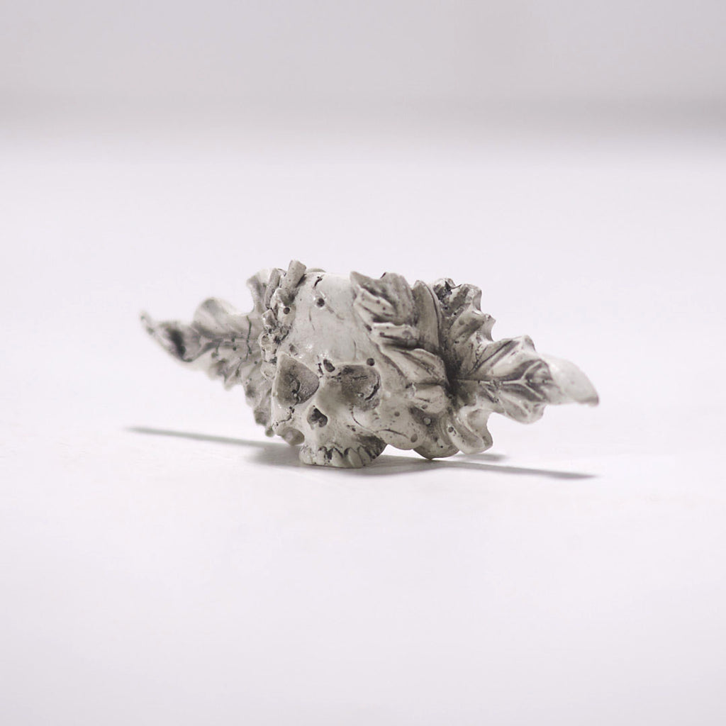 decayed skull and leaves mini sculpture lapel pin
