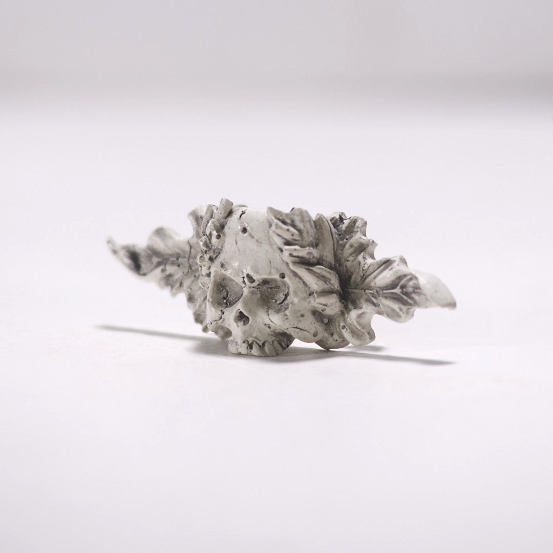 decayed skull and leaves mini sculpture lapel pin