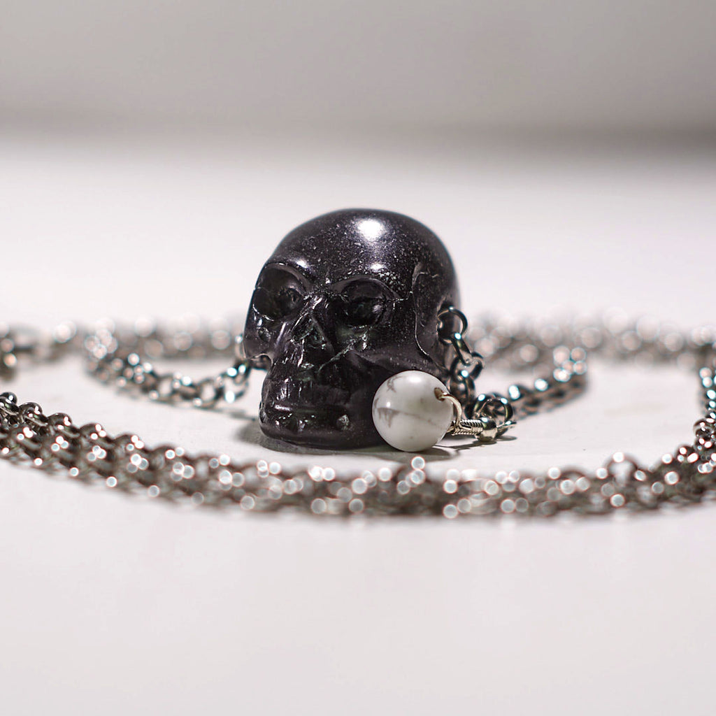 black marble skull pendant howlite bead ans steel chain