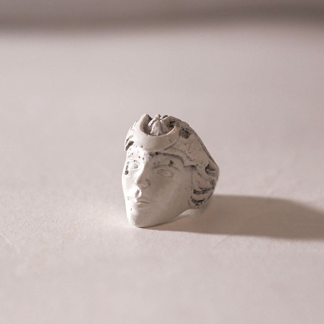 mini sculpture moon goddess ring