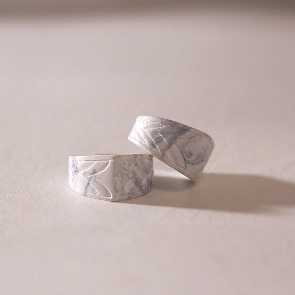 white marbled alchemy ring pair 
