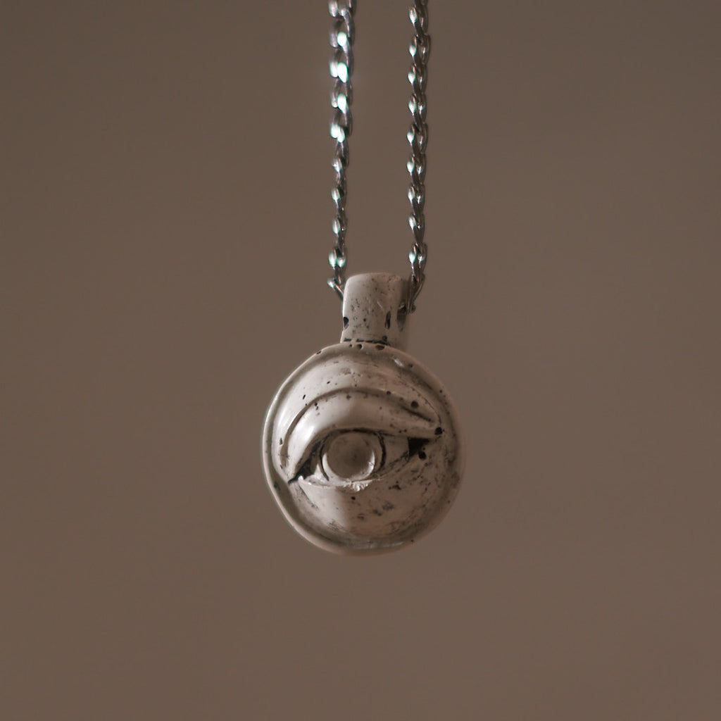 omen eye pendant silver steel chain