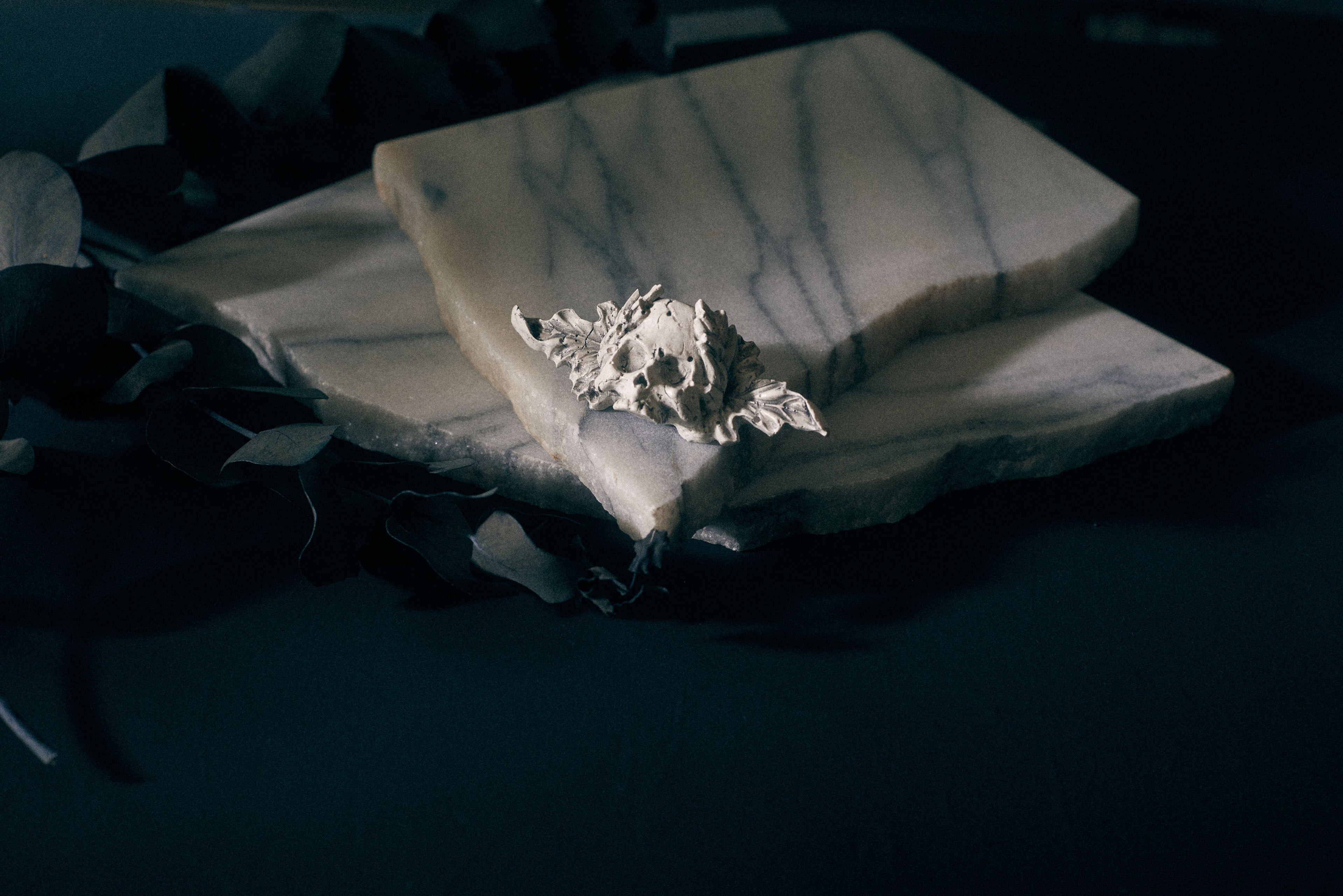 Decay Skull and Leaves brooch